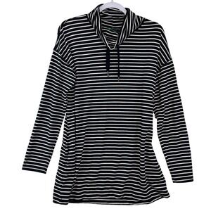 Dip Womens Cowl Neck Tunic Top Medium Black White Striped Long Sleeve Knit